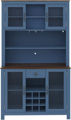 70.9" Kitchen Pantry Cabinet with LED Lights, Rustic Farmhouse Buffet Hutch with Wine Rack, Storage Cabinet with USB Charging Station, Coffee Bar Cabinet for Dining Room