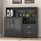 Bar Cabinet for Home with LED Light,Coffee Bar Cabinet w/ Wine & Glass Rack | Wine Cabinets with Drawers & Microwave Stand, Modern Liquor Cabinets for Kitchen, Living Room, Dining Room (Black)