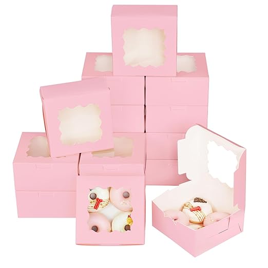 Bakepacker 100pcs Pink Cookie Boxes 6x6x3 inches Easy Assemble Macaroon Pastry Boxes Bakery Boxes with Window for Bakery