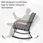 Outdoor 3-Piece Rocking Chairs, Patio Bistro Furniture Set, 2 Black Steel Rocking Chairs with Cushion and Glass Top Coffee Table (Grey)