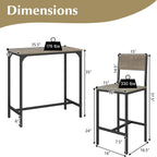 GOFLAME 3-Piece Bar Table Set, Counter Height Pub Table & 2 Barstools with Metal Frame, Industrial Space Saving Dining Set for Kitchen, Dining Room, Bistro, Restaurant, Small Space, Grey