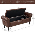 Furniliving 51” End of Bed Storage Bench, Bedroom Bench with Button-Tufted, Upholstered Storage Ottoman Benches Window Bench with Storage, Leather Bench for Living Room, Entryway, PU, Darkbrown