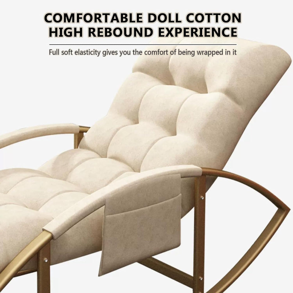 Leisure Rocking Chair and Footstool Set,Living Roomcomfortable Arc Soft Cushion Rocking Chair Breathable Rocking Chair for Bedroom, Modern Armrests Garden Lounger, with Side P,Gray+Gold Legs