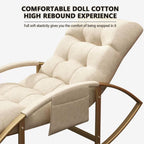 Leisure Rocking Chair and Footstool Set,Living Roomcomfortable Arc Soft Cushion Rocking Chair Breathable Rocking Chair for Bedroom, Modern Armrests Garden Lounger, with Side P,Gray+Gold Legs
