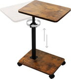 Side Table Sofa Tray for Couch with Rolling Wheels, TV Tray Table with 360°Rotatable Adjustable Height, C Shaped End Table for Living Room, Office, Bedroom