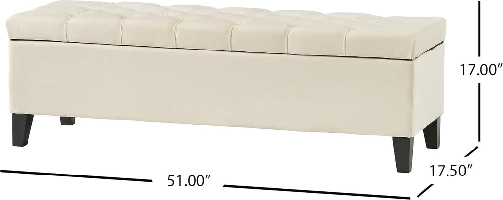 51" Storage Ottoman Bench, Foot Rest with Legs - Beige Button Tufted Storage Ottoman End of Bed with Safety Hinges, Entryway Bedroom Bench for Living, Dining Room and Hallway