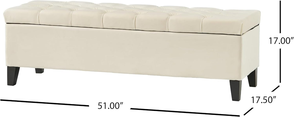 51" Storage Ottoman Bench, Foot Rest with Legs - Beige Button Tufted Storage Ottoman End of Bed with Safety Hinges, Entryway Bedroom Bench for Living, Dining Room and Hallway