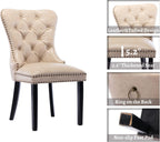 EALSON Modern Dining Chairs Set of 8 Mid Century Leather Dining Room Chairs with Wood Legs Tufted Upholstered Kitchen Side Chairs with Nail Head Trim for Dining Room/Living Room, Beige with Ring