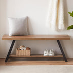 LVB Industrial Entryway Bench, Wood and Metal Storage Bench for Living Dining Room, Farmhouse Indoor Entry Way Shoe Benches Seat, Rustic Oak, 47 Inch Long | Farmhouse Indoor Entry Way Shoe Benches Seat, Wood and Metal Shoe Rack for Hallway Living Dining