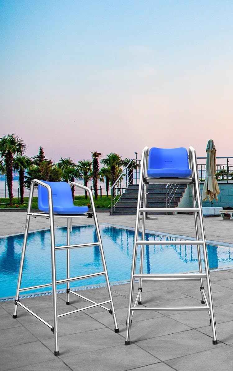 Stainless Steel Lifeguard Chair for Pool Lake and Beach Portable Outdoor Barstool with Comfortable Seat 150cm Tall Silver Ideal for Deck and Patio