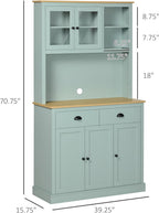 HOMCOM Kitchen Pantry Storage Cabinet with Microwave Stand, 71" Modern Kitchen Hutch with Open Countertop, Glass Doors, Storage Drawers and Adjustable Shelves for Dining Room, Coffee Bar, Light Green