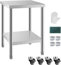 24x24 Inch Stainless Steel Prep Work Table with Caster Undershelf | Rust Resistant Durable Multipurpose Easy Clean Food Safe Workbench Restaurant Hotel Home Bar Kitchen Commercial Heavy Duty