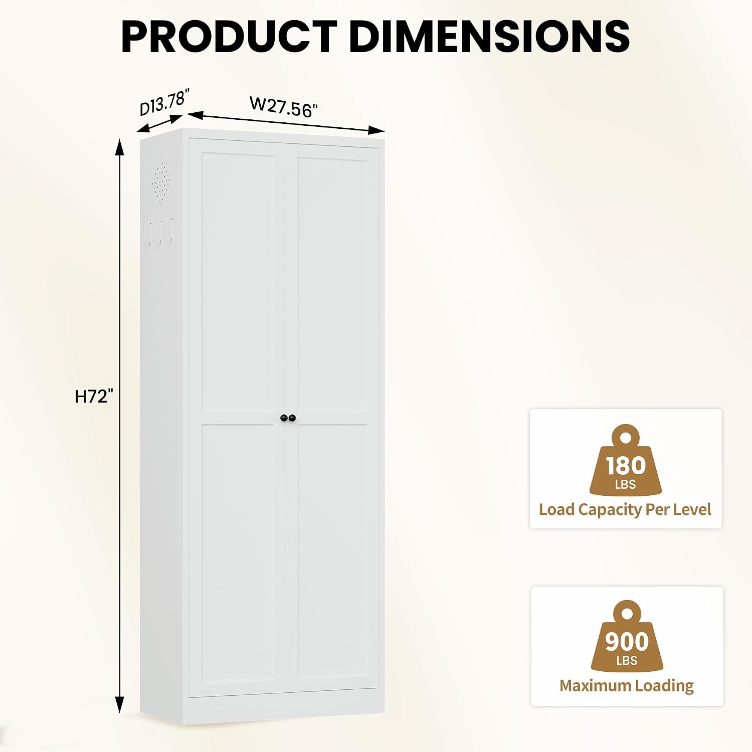 Kitchen Pantry Cabinet, 72" Tall White Metal Storage Cabinet, Kitchen Storage with 2 Doors and 5 Adjustable Shelves, Freestanding Cupboard for Living, Dining Room and Bathroom,Assemble Required