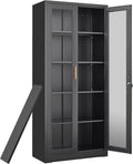 Curio Display Cabinet with Glass Doors,71”H Metal Display Case with 4 Adjustable Shelves - Black China Storage Cabinet for Collectibles, Trophies & Liquor - Locking Tall Glass Cabinet for Home
