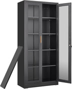 Curio Display Cabinet with Glass Doors,71”H Metal Display Case with 4 Adjustable Shelves - Black China Storage Cabinet for Collectibles, Trophies & Liquor - Locking Tall Glass Cabinet for Home
