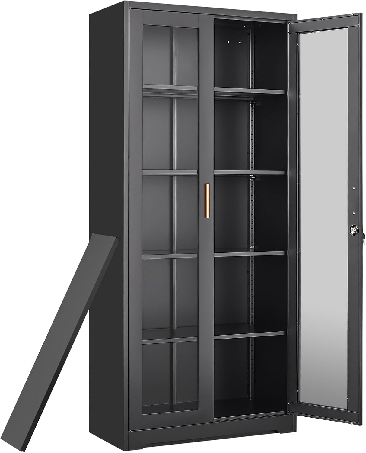 Curio Display Cabinet with Glass Doors,71”H Metal Display Case with 4 Adjustable Shelves - Black China Storage Cabinet for Collectibles, Trophies & Liquor - Locking Tall Glass Cabinet for Home