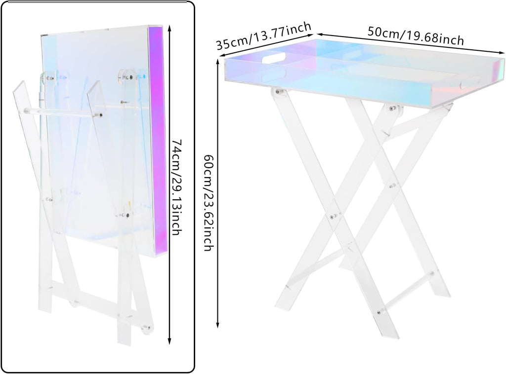 Acrylic Folding Tray Table,Iridescent End Table,Colorful Acrylic Side Table,Rainbow End Table,24x20x14 inch for Homes, Bars, Showrooms