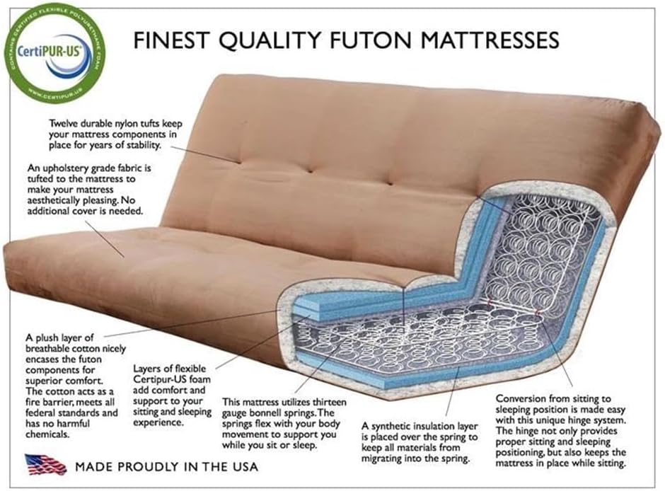 Kodiak Furniture Tucson 87" Queen Futon with Fabric Mattress, Queen-Size Bed Converted, Easy Assembly, Seats up to 3 People, in Gray & Rustic Walnut Finish