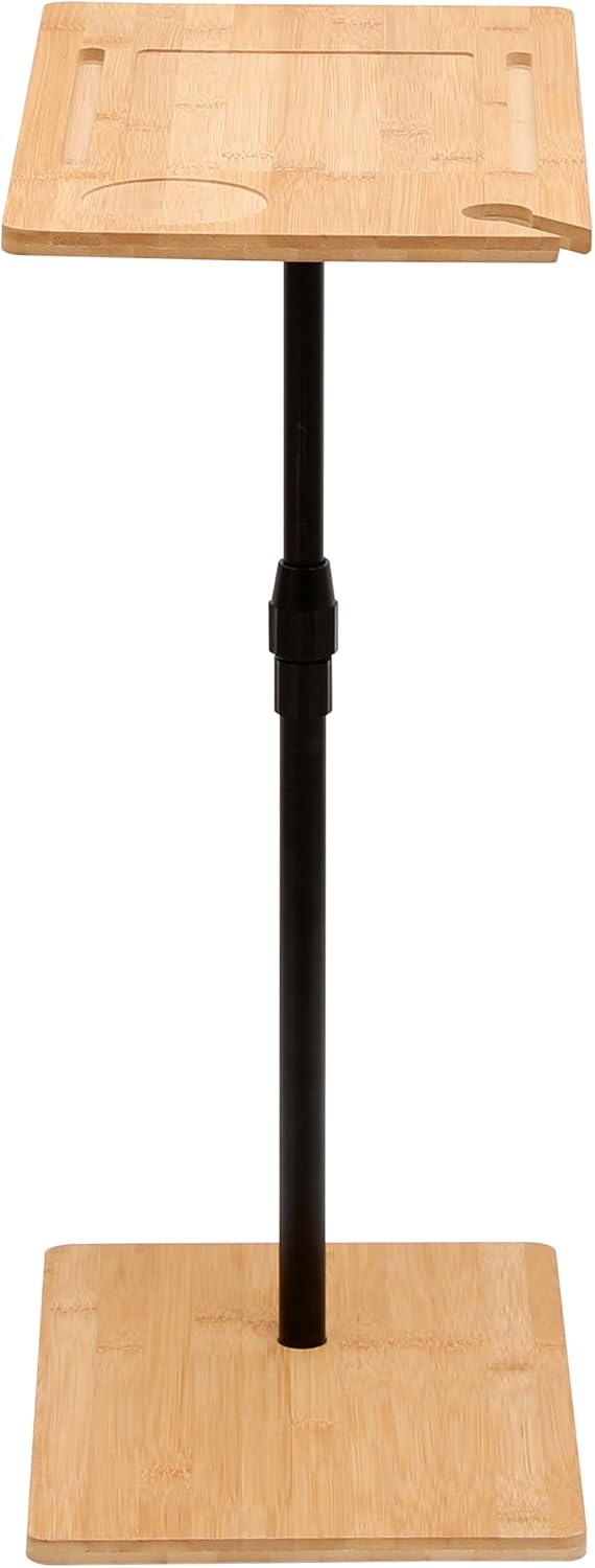 Bamboo Couch Tray Table Height Adjustable C-Shaped End Table with Slots 2 Tier Sofa Side Table for Living Room & Bedroom (Rectangle + Rectangle) (Natural + Metal + Modern)