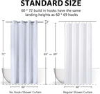 Furlinic White No Hook Shower Curtain Fabric 60x72 Inch,Polyester Waterproof Bathroom Curtain with 8 Plastic Built-in Grommets,Modern Luxury Hotel Style Washable Decorative Shower Curtains