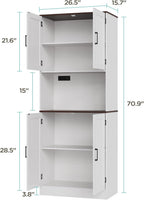 MHOM 71" Tall Pantry Cabinet with Charging Station, Farmhouse Kitchen Hutch with Adjustable Shelves, Modern Kitchen Pantry Storage Cabinet for Dinning Room & Living Room, Antique White