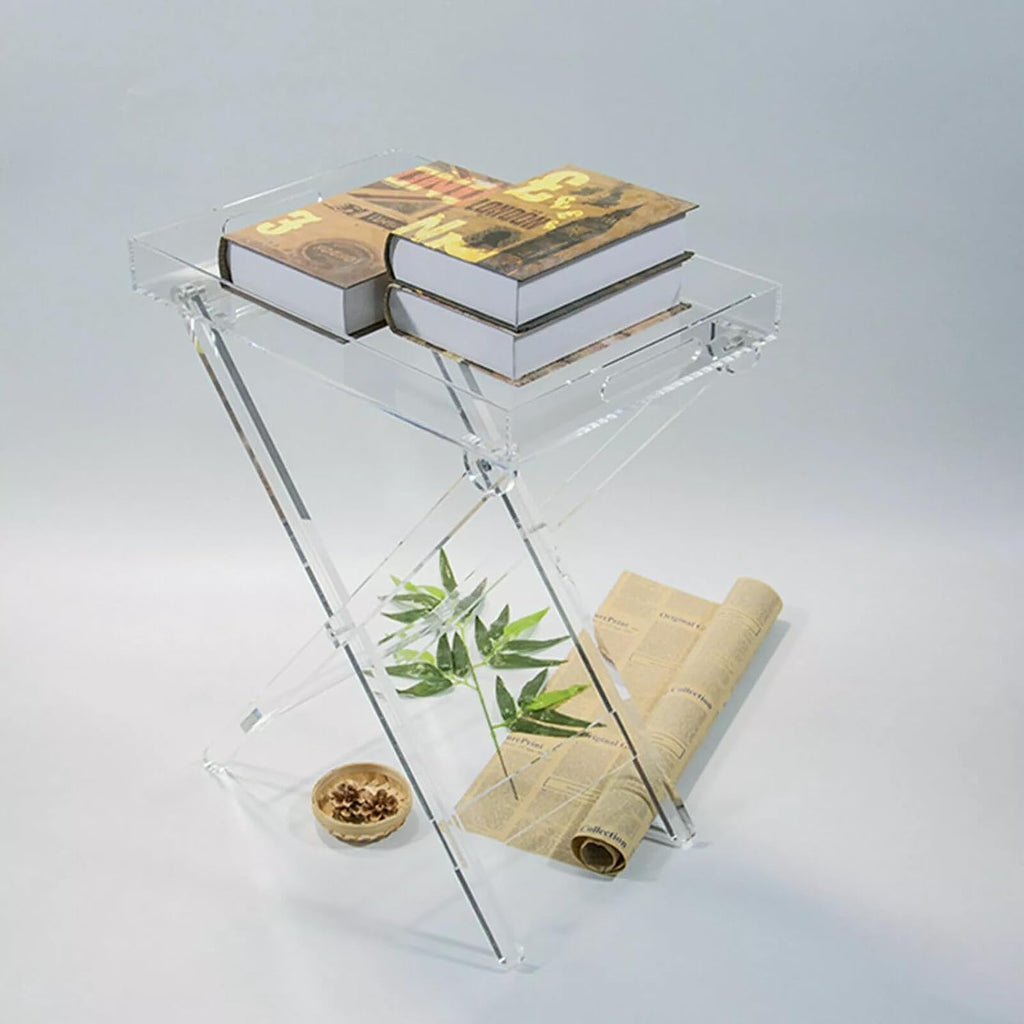 Acrylic Side Table Folding Tray Tables Modern End Table Clear Table Folding TV Tray Table for Living Room Kitchen Bedroom Garden