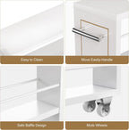 KLM 4 Tier White Slim Storage Cart with Handle, Slide Out Storage Rolling Utility Cart for Kitchen, Laundry, Narrow Places-6.7" W