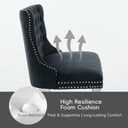 Black Velvet Dining Bench, Tufted Upholstered Dining Loveseat | Wing Back Seating with Silver Stainless Steel Legs, Modern Dining Room Furniture