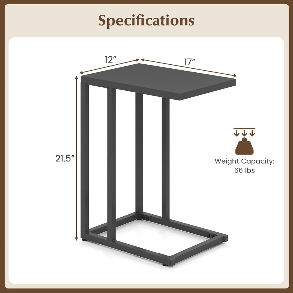 HAPPYGRILL C-Shaped Side Table with Metal Frame, Adjustable Foot Pads, Small Industrial End Table for Couch Sofa, Living Room Bedroom Office(1)
