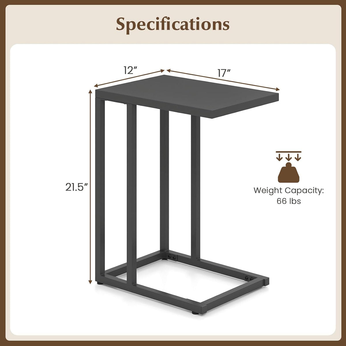 HAPPYGRILL C-Shaped Side Table with Metal Frame, Adjustable Foot Pads, Small Industrial End Table for Couch Sofa, Living Room Bedroom Office(1)