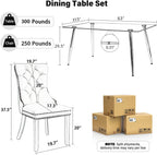 Baysitone 63" Glass Dining Table Set for 4, 5 Piece Modern Dining Room Set, Rectangular Glass Kitchen Table with 4 Upholstered Velvet Chairs, for Kitchen, Home, Small Spaces(Black&Gold)