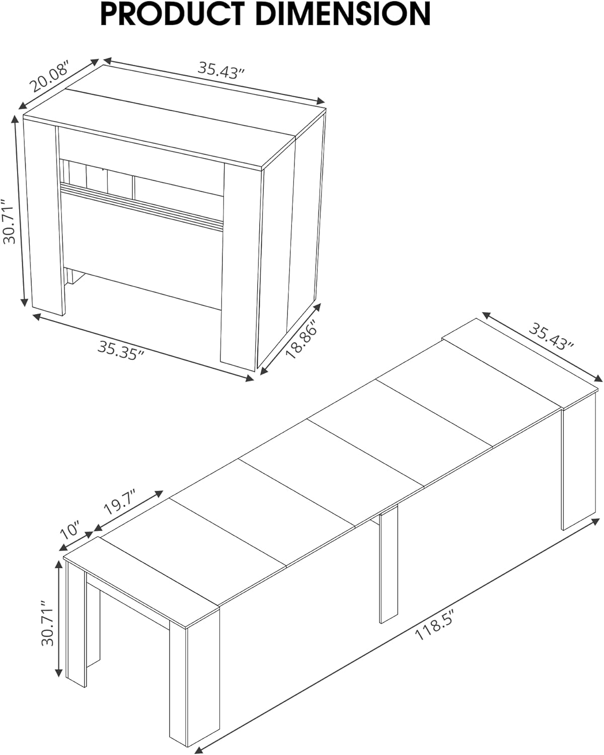 Expandable Dining Room Table, Extendable Table for 10-12 People, Folding Console Table, Space Saving Kitchen Table for Apartment, Marble and White