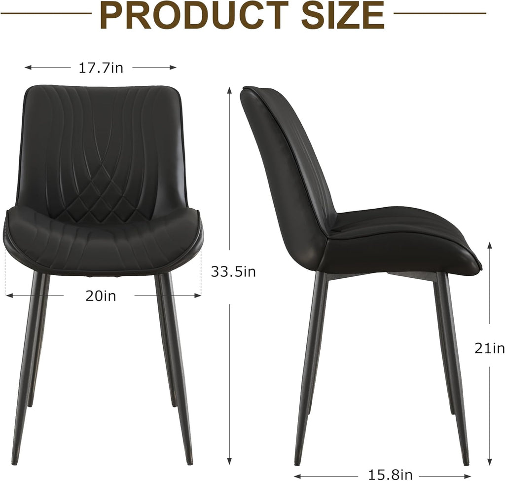 VECELO Dining Chairs Set of 2, Modern Upholstered Faux Leather Cushion Seat and Metal Legs for Kitchen, Living Room, Black