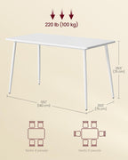 VASAGLE 55.1" Dining Table for 4-6 People, Modern Kitchen Table, Heat-Resistant Tabletop, Quick Assembly, for Dining Room, Snow White, Island Collection UKDT100W101S