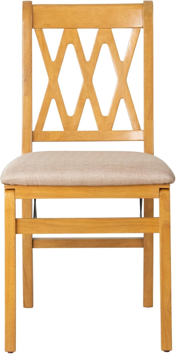East West Furniture - PNC-OAK-03, A Solid Wood Plano Folding Dining Room Chairs with PU Leather Seat, 3-X Back Design, No Assembly Required, Set of 2, Oak Wood Finish