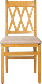 East West Furniture - PNC-OAK-03, A Solid Wood Plano Folding Dining Room Chairs with PU Leather Seat, 3-X Back Design, No Assembly Required, Set of 2, Oak Wood Finish