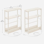 VASAGLE Side Tables with Charging Station, Set of 2 Narrow End Tables, 3-Tier Nightstands, Sofa Tables for Small Spaces, for Living Room, Bedroom, Study, Cream White ULCT664W01