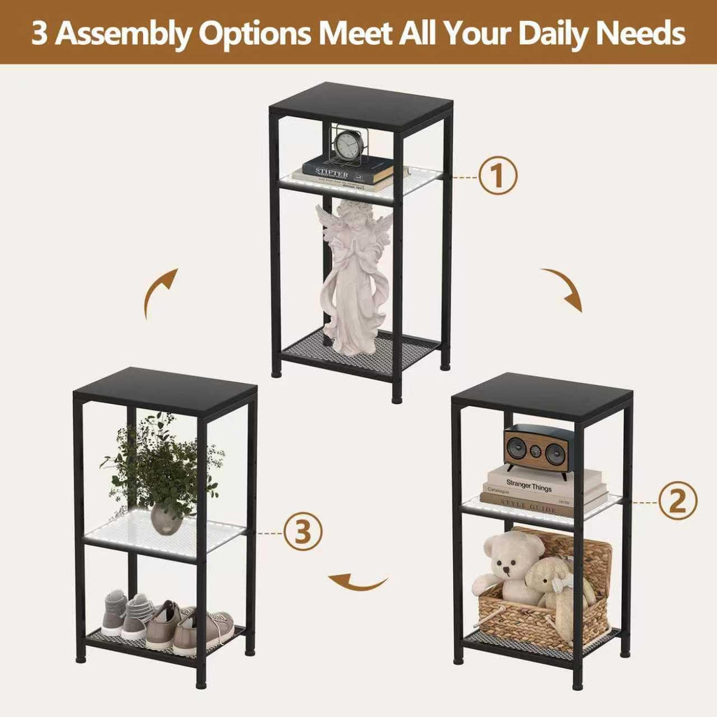 Heybly Small Side Table Set of 2, Tall End Table with Adjustable Shelf, Telephone Table, Nightstand, Accent Table Stand, Small Entryway Table, Bedroom,Living Room, Office,Bathroom, Black, HET003BK2
