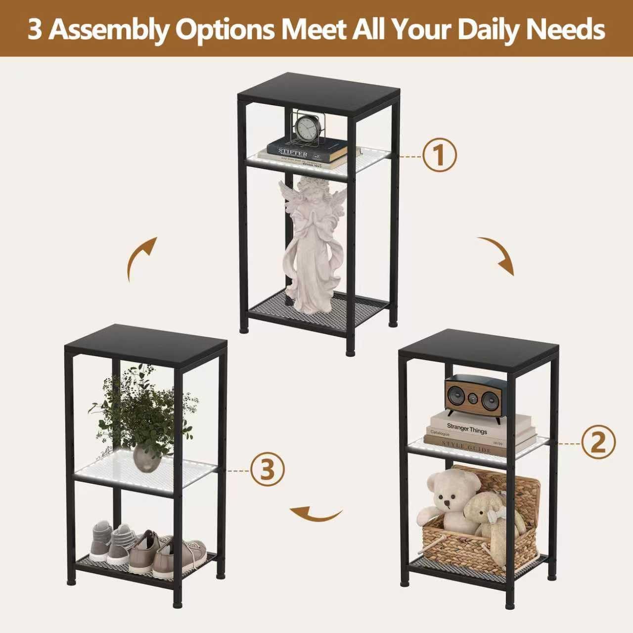 Heybly Small Side Table Set of 2, Tall End Table with Adjustable Shelf, Telephone Table, Nightstand, Accent Table Stand, Small Entryway Table, Bedroom,Living Room, Office,Bathroom, Black, HET003BK2