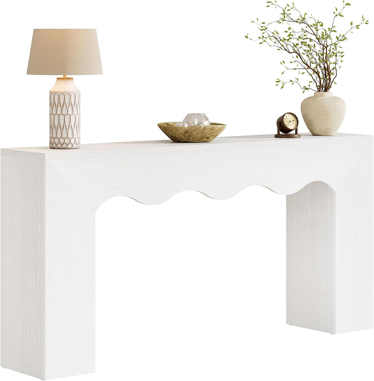 Tribesigns 63" Farmhouse Console Table with Wavy Edge | Wooden Couch Table Behind Sofa with Storage; Long Entryway Sofa Station; Narrow Hallway Stand for Entryway, Living Room