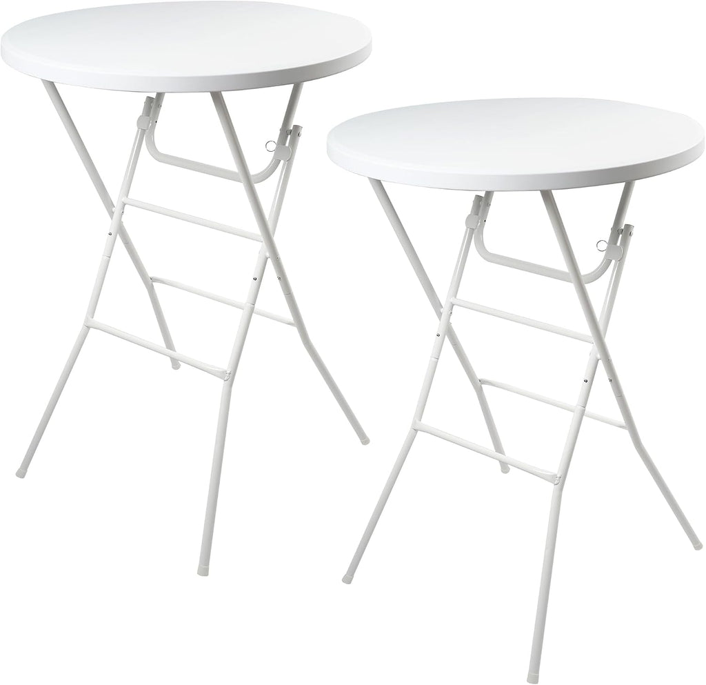 Folding Round Table, 32in Cocktail Table, High Top Table with Removable Legs, Foldable Bar Tables, Pub Tables for Weddings, Parties,Patio, Business Events (White, 32" Round - Set of 2)