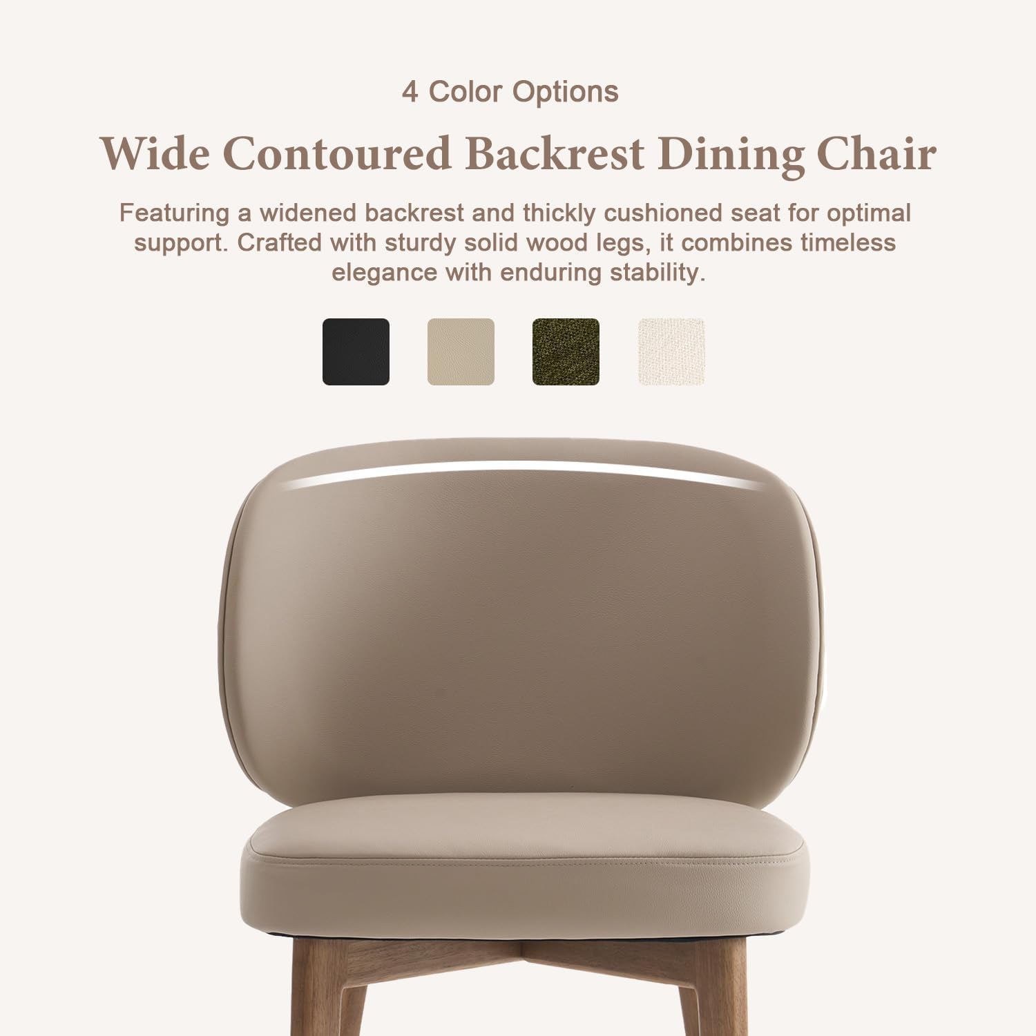 YOUNUOKE Upholstered Dining Chair, Modern PU Leather Dining Room Chair with Wood Legs, Widen Backrest Comfy Armless Side Kitchen Chairs, Khaki (Single Pack)
