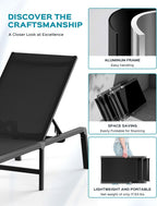 Ciokea Aluminum Chaise Lounge Ourdoor, Foldable & Assemble Free Outdoor Lounge Chair with 5 Adjustable Backrest, Patio Lounge Chair for Outside Poolside Beach Pool, Black