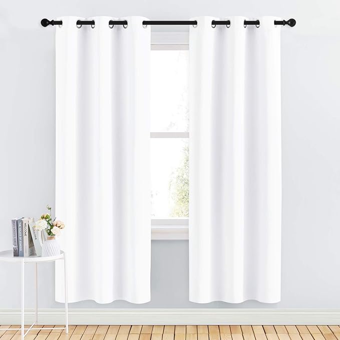 NICETOWN Draperies Curtains Panels, Blocking Out 50% Sunlight Window Treatment Curtains, Grommet Top Small Window Drapes for Bedroom (2 Panels, 34 by 72, White)