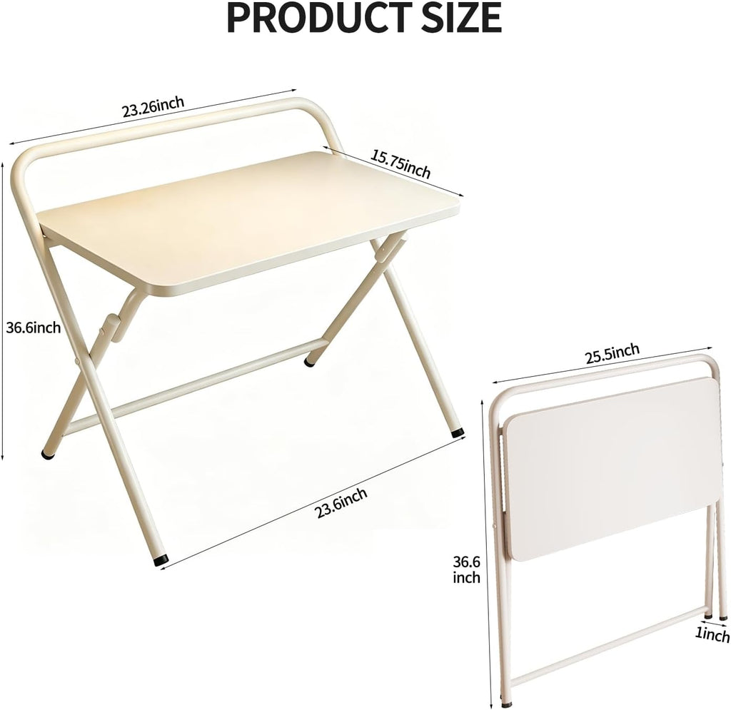 Folding Table, Small Computer Desk, Foldable Desk for Bedroom, Mini Desk for Home Office&Study, 24x16 Inches, No Assembly Required, Wood Top with Metal Frame, White