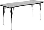 Flash Furniture Emmy 2 Piece 86" Oval Wave Flexible Grey Thermal Laminate Activity Table Set - Standard Height Adjustable Legs | Height Adjustable, Flexible, Durable Construction, Commercial Use