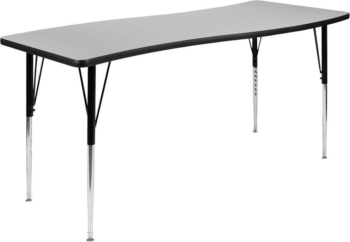 Flash Furniture Emmy 2 Piece 86" Oval Wave Flexible Grey Thermal Laminate Activity Table Set - Standard Height Adjustable Legs | Height Adjustable, Flexible, Durable Construction, Commercial Use