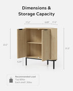 EYYTHUNG Fluted Corner Cabinet, Modern Small Corner Floor Cabinet with 2 Doors and 2-Tier Shelves, Freestanding Narrow Organizer for Living Room Kitchen Bathroom, Light Oak
