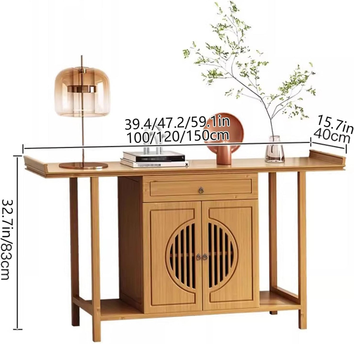 Personal Shrine Meditation Table with Storage Cabinet and Drawer | Pedestal Offering Stand Prayer Table, Sturdy Structure, For Living Room, Office(Brown,100cm/39.3in)