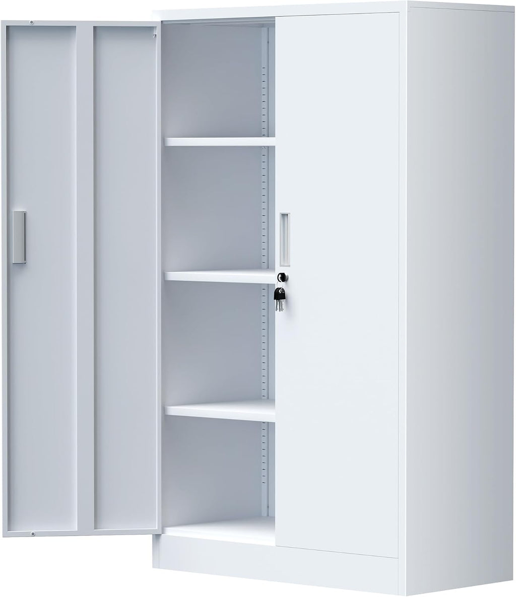 iJINGUR Metal Storage Cabinet with Locking Doors and Adjustable Shelves, 53.5-Inch Tall Lockable Storage Cabinets for Home Office Garage Kitchen Pantry (White)
